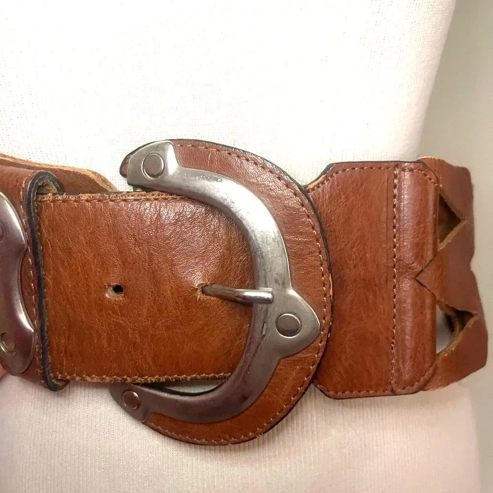 Beautiful Brown Leather Belt w/Silver Hardware Sz: S - Picture 9 of 9